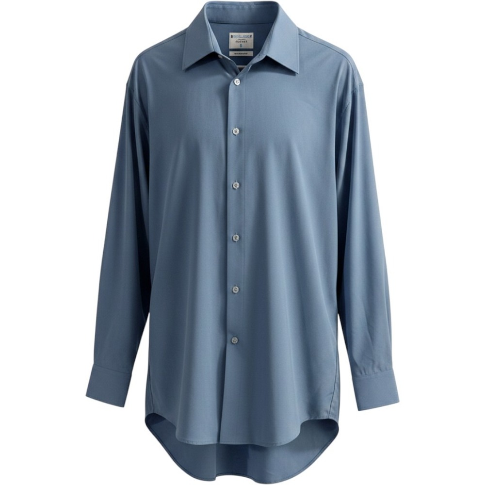 &Collar Regular Fit Dress Shirt Stretch Performance Blue Large Polyester Mens